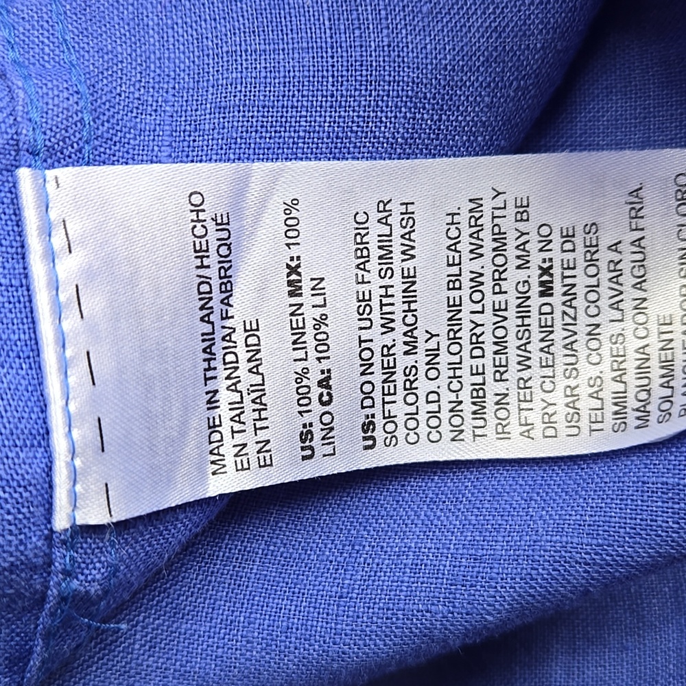 Chico's Linen Blue Button-Up Shirt Tunic Beach Cover 3/4 sleeve, Size 12 - Picture 6 of 8